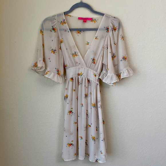 XS Betsey Johnson sheer floral flowy bohemian dress with waist tie - Picture 3 of 8